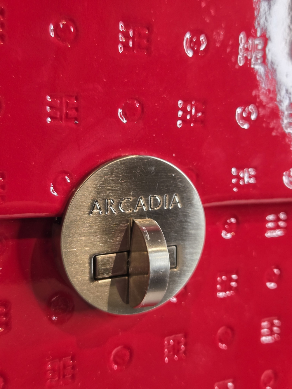 Arcadia Red Patent Leather Embossed Logo Handbag - Made In Italy - Picture 3 of 16